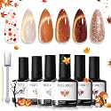 modelones Fall Cat Eye Gel Nail Polish Set, Nude Brown Yellow Burnt Orange