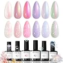 modelones Pearl Gel Nail Polish Set, 6 Colors Aurora Iridescent Shimmer