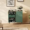 Moder Wine Bar Cabinet with Fluted Doors – Wine Rack, Glass Holders & Storage – Small Buffet Sideboard for Dining Room, Living Room or Kitchen – Versatile Liquor & Coffee Bar – Green