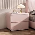 Modern with 2 Drawers, Leather Bedside Table, Solid Wood Frame, Curved Profile Design End Living Room Bedroom Storage Cabinet(Pink-A,15.7x15.7x18.9in)