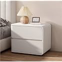 Modern with 2 Drawers, Leather Bedside Table, Solid Wood Frame, Curved Profile Design End Living Room Bedroom Storage Cabinet(White-B,17.7x15.7x18.9in)