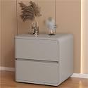 Modern with 2 Drawers, Leather Bedside Table, Solid Wood Frame, Curved Profile Design End Living Room Bedroom Storage Cabinet(Grey-B,19.7x15.7x18.9in)