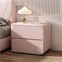 Modern with 2 Drawers, Leather Bedside Table, Solid Wood Frame, Curved Profile Design End Living Room Bedroom Storage Cabinet(Pink-B,15.7x15.7x18.9in)