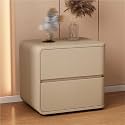 Modern with 2 Drawers, Leather Bedside Table, Solid Wood Frame, Curved Profile Design End Living Room Bedroom Storage Cabinet(Khaki-A,17.7x15.7x18.9in)