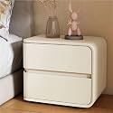 Modern with 2 Drawers, Leather Bedside Table, Solid Wood Frame, Curved Profile Design End Living Room Bedroom Storage Cabinet(Beige-B,17.7x15.7x18.9in)