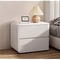 Modern with 2 Drawers, Leather Bedside Table, Solid Wood Frame, Curved Profile Design End Living Room Bedroom Storage Cabinet(White-A,17.7x15.7x18.9in)
