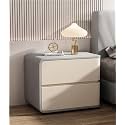 Modern with 2 Drawers, Leather Bedside Table, Solid Wood Frame, Curved Profile Design End Living Room Bedroom Storage Cabinet(Grey White-A,19.7x15.7x18.9in)