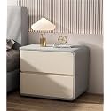 Modern with 2 Drawers, Leather Bedside Table, Solid Wood Frame, Curved Profile Design End Living Room Bedroom Storage Cabinet(Grey White-B,17.7x15.7x18.9in)