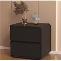 Modern with 2 Drawers, Leather Bedside Table, Solid Wood Frame, Curved Profile Design End Living Room Bedroom Storage Cabinet(Dark Grey-B,19.7x15.7x18.9in)