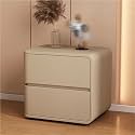 Modern with 2 Drawers, Leather Bedside Table, Solid Wood Frame, Curved Profile Design End Living Room Bedroom Storage Cabinet(Khaki-B,15.7x15.7x18.9in)