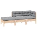 3-Piece Grey and Natural Wood Garden Lounge Set with Modular Design and Comfortable Cushions for Outdoor Patio Balcony Sofa Seating