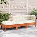 Modern 2-Seater Outdoor Sofa with Wax Brown Finish and Cream Cushions, Solid Pine Wood Garden Furniture for Patio, Includes Modular Footstool for Versatile Lounging and Easy