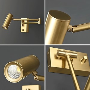 modern 360 rotatable golden wall lamp for living room amp bedroom  adjustable focus light  metal warm white wall light fixture for home decoration