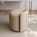 Modern 360° Swivel Vanity Stool for Makeup Room Low Back Design Perfect for Living Bedroom Entryway Stylish Pu+Cloth Material,One Size(D-Khaki)