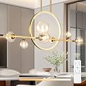 Modern 7-Light Gold Kitchen Island Light for Dining Room, 37.4" Minimalist Dimmable LED Linear Pendant Lights with Globe Glass Shade, Ceiling Light Fixture Hanging for Dining Room, Office, Kitchen