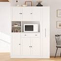 Modern 70inch Kitchen Pantry Storage Cabinet Cupboard with Hutch, Freestanding Buffet with Pull-Out Side Cabinet and Drawer for Living Room, Kitchen (White-99a)