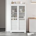 Modern 75inch Kitchen Pantry, Freestanding Kitchen Storage Cabinet Display Cabinet with Glass Doors and 4 Built-in Drawers for Living Room, Home Office (White-30r)