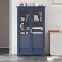 Modern 75inch Kitchen Pantry, Freestanding Kitchen Storage Cabinet Display Cabinet with Glass Doors and 4 Built-in Drawers for Living Room, Home Office (Blue-30r)