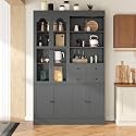 Modern 75inch Tall Kitchen Pantry Storage Cabinet with 4 Drawers, Freestanding Buffet Cabinet with Door Shelves and Pull-Out Trays for Dining Room, Living Room (Gray/32r)