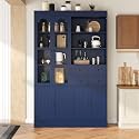 Modern 75inch Tall Kitchen Pantry Storage Cabinet with 4 Drawers, Freestanding Buffet Cabinet with Door Shelves and Pull-Out Trays for Dining Room, Living Room (Blue/32r)