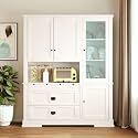 Modern 78.3 inch Large Kitchen Pantry Storage Cabinet, Traditional Buffet Cabinet with Hutch and Drawers, Wood Freestanding Tall Storage Cabinet with Door Shelf and Adjustable Shelves (White//2)