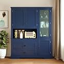 Modern 78.3 inch Large Kitchen Pantry Storage Cabinet, Traditional Buffet Cabinet with Hutch and Drawers, Wood Freestanding Tall Storage Cabinet with Door Shelf and Adjustable Shelves (Blue//2)