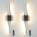 Daunton Modern Battery Operated Wall Sconce Set of 2, Black Dimmable LED Wall Light with Remote Control, 3CCT Adjustable, Timer&amp; Memory Function, Wireless Wall Light for TV Wall Living Room Bedroom