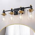 Modern Black &amp; Gold Vanity Lights - 4 Light for Bathroom Over Mirror, Vintage Sconce with Clear Glass Shade