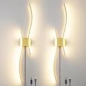 Daunton Modern Gold Plug in Wall Sconces Set of 2 - Smart Dimmable LED Wall Lights with Remote, 3CCT Adjustable &amp; Memory Function, Timer Setting - No Wiring Needed for Living Room, Bedroom, Hallway