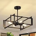 Modern Black Semi Flush Mount Ceiling Light Fixture 16.5", 4-Light Industrial Farmhouse Lighting for Kitchen Dining Room Living Room Entryway Bedroom Hallway, Sloped Ceiling Compatible, E26 Base