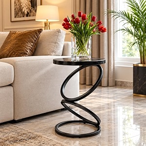 Modern Black Side Table with Glass Top