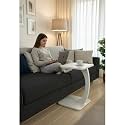 Modern C-Shaped Wooden Sofa Side Table for Living Room | Multipurpose Laptop Table for Couch | Bedside Coffee Table | Space Saving Table for Home & Office | Stylish Portable End Table (White)