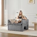 Modern Chenille Oversized Armchair Accent Chair Gray - Cat-Owner Ready Lounge Sofa with Hidden Pet Portal, High-Density Foam Seat, Removable Washable Covers, Wood Frame for Living Room Bedroom