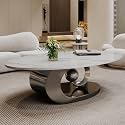 Modern Coffee Table with Gold Stainless Steel Pedestal,Oval