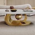 Modern Coffee Table with Gold Stainless Steel Pedestal,Oval