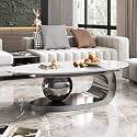Modern Coffee Table with Gold Stainless Steel Pedestal,Oval