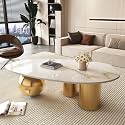Modern Coffee Table with Gold Stainless Steel Pedestal,Oval