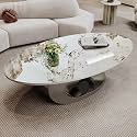 Modern Coffee Table with Gold Stainless Steel Pedestal,Oval