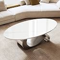 Modern Coffee Table with Gold Stainless Steel Pedestal,Oval