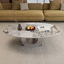 Modern Coffee Table with Gold Stainless Steel Pedestal,Oval