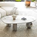 Modern Coffee Table with Gold Stainless Steel Pedestal,Oval