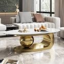 Modern Coffee Table with Gold Stainless Steel Pedestal,Oval