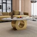 Modern Coffee Table with Gold Stainless Steel Pedestal,Oval