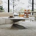 Modern Coffee Table with Gold Stainless Steel Pedestal,Oval