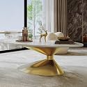 Modern Coffee Table with Gold Stainless Steel Pedestal,Oval
