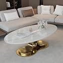 Modern Coffee Table with Gold Stainless Steel Pedestal,Oval