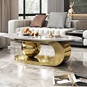 Modern Coffee Table with Gold Stainless Steel Pedestal,Oval