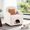 Modern Cream Pet-Friendly Armchair with Hidden Cat Bed – Sherpa Accent Chair with Soft Cushion & Removable Base, Single-Seat Living Room Sofa Chair
