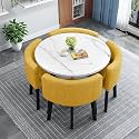 Modern Dining Table Set for 4 Round Conference Room Table with Chairs Small Round Dining Room Table Set Circle Kitchen Table for 4,A22-80x80x75cm
