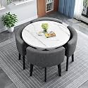 Modern Dining Table Set for 4 Round Conference Room Table with Chairs Small Round Dining Room Table Set Circle Kitchen Table for 4,A19-90x90x75cm